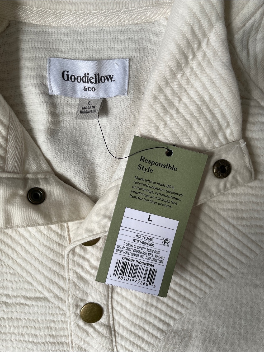 NWT Goodfellow & Co. Cream Quarter-Snap Men’s Sweater.  Size Large. - Picture 2 of 5